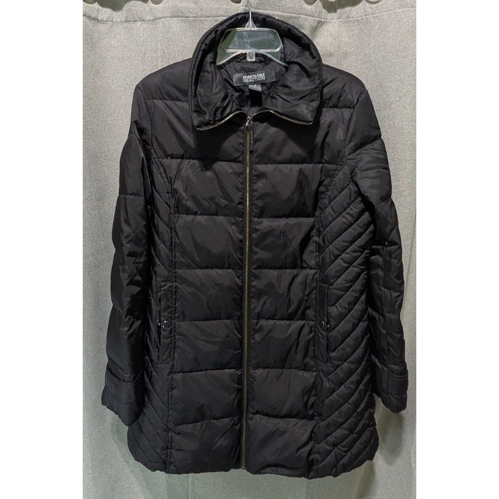 Kenneth Cole Reaction Puffer Jacket Women Large Black Good Quilted Down Fill